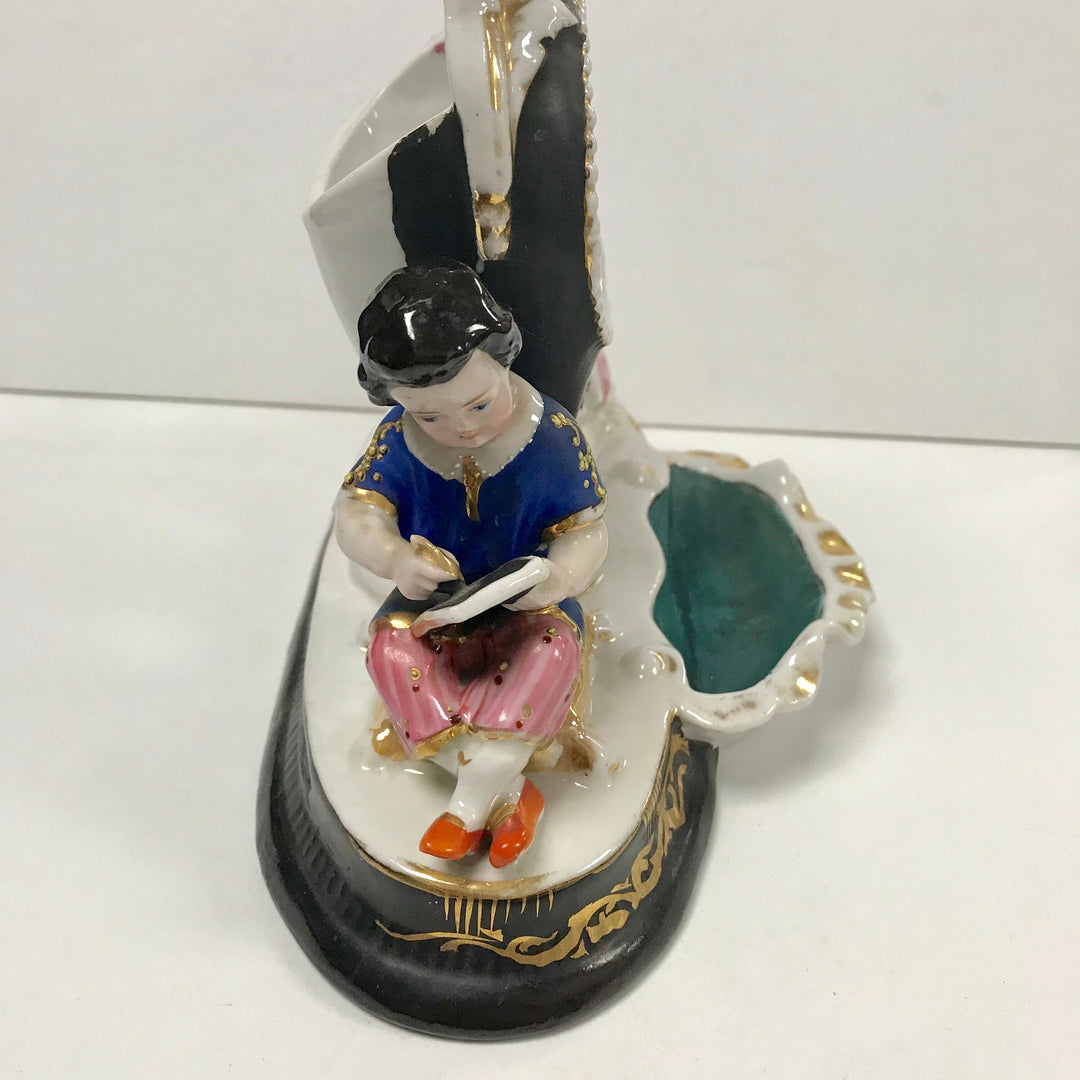 f284 Vintage Ceramic Pocket Watch & Jewelry Holder Stand Case Collectible