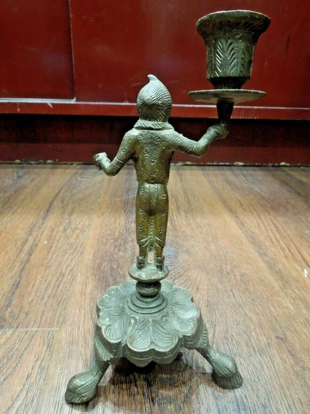r141 Antique Indian Lady figural brass candle-holder