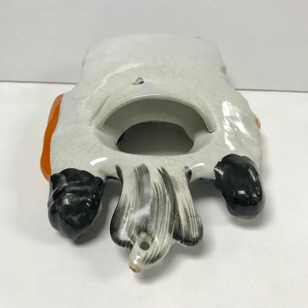 f277 Antique Staffordshire Ceramic Pocket Watch Holder Stand Case Collectible