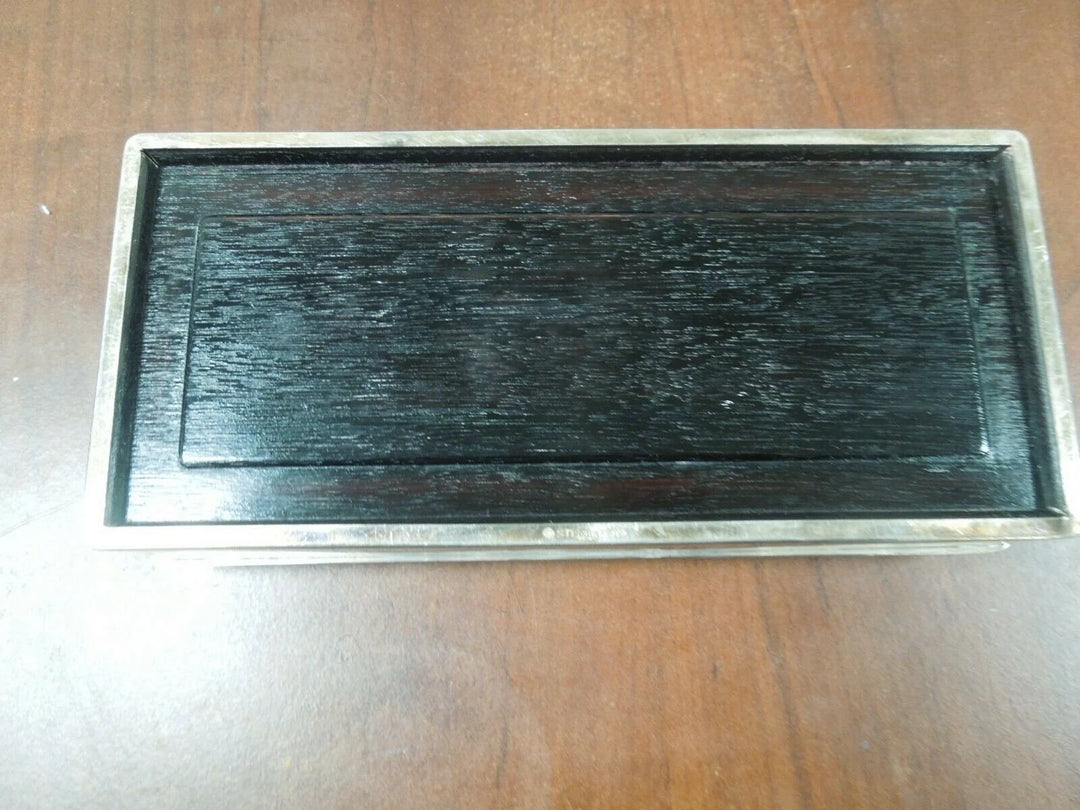 r137 Antique Sterling Silver 970 Trinket Box Etched Chinese Pagoda Signed