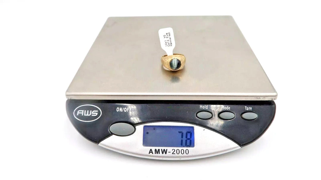 t479 14k Yellow Gold Cats Eye Hammered Ring 6 1/2 (US)