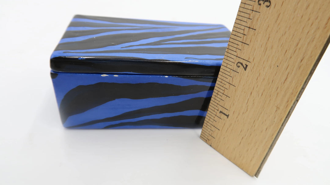 t492 Blue and Black Zebra Art Porcelain Trinket box with lid