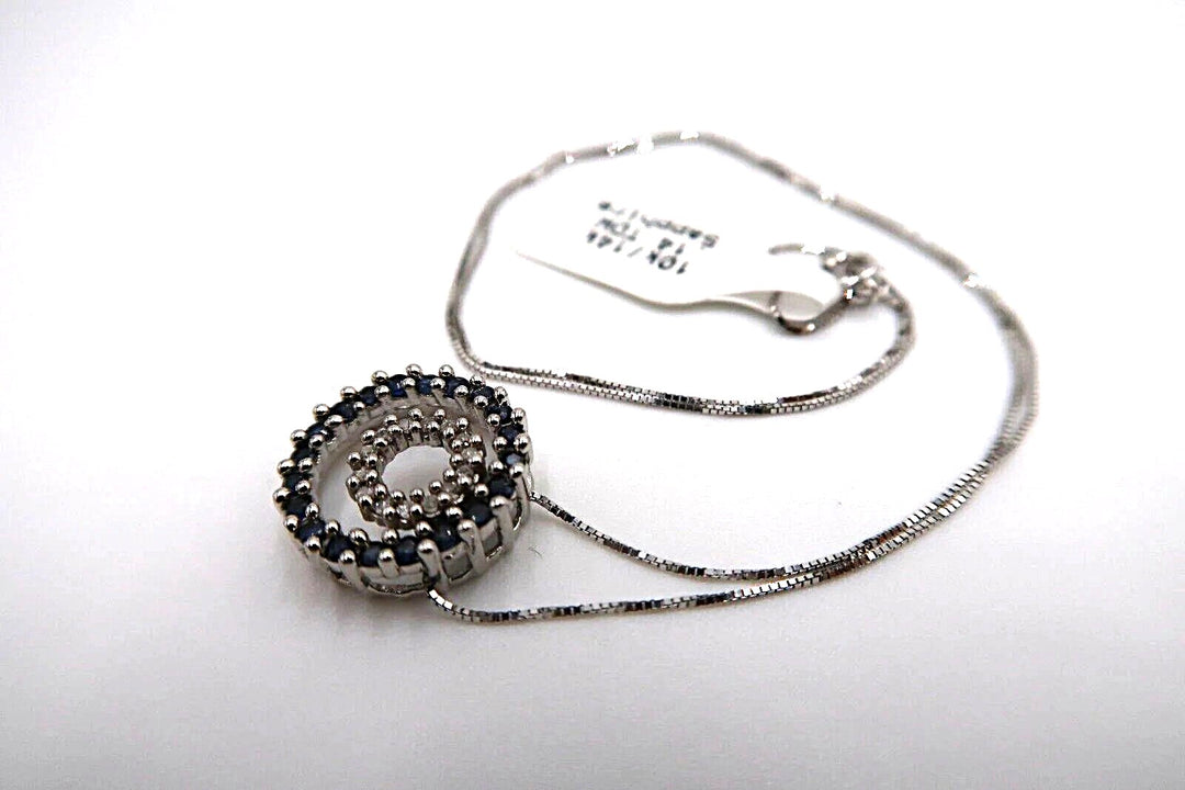 t259 14k & 10k White Gold Sapphire Round Pendant Necklace 3.2g/14k Sapphire Neck