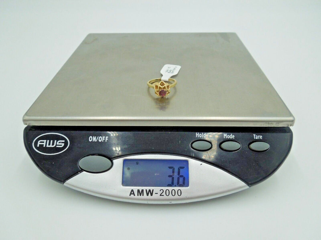 t247 14kt Yellow Gold Synthetic Ruby Ring Size 6 1/4 (US) Signed