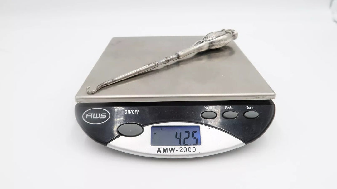 t483 Antique Silver Handled BUTTON HOOK Victorian Nicely Decorated Hallmarked