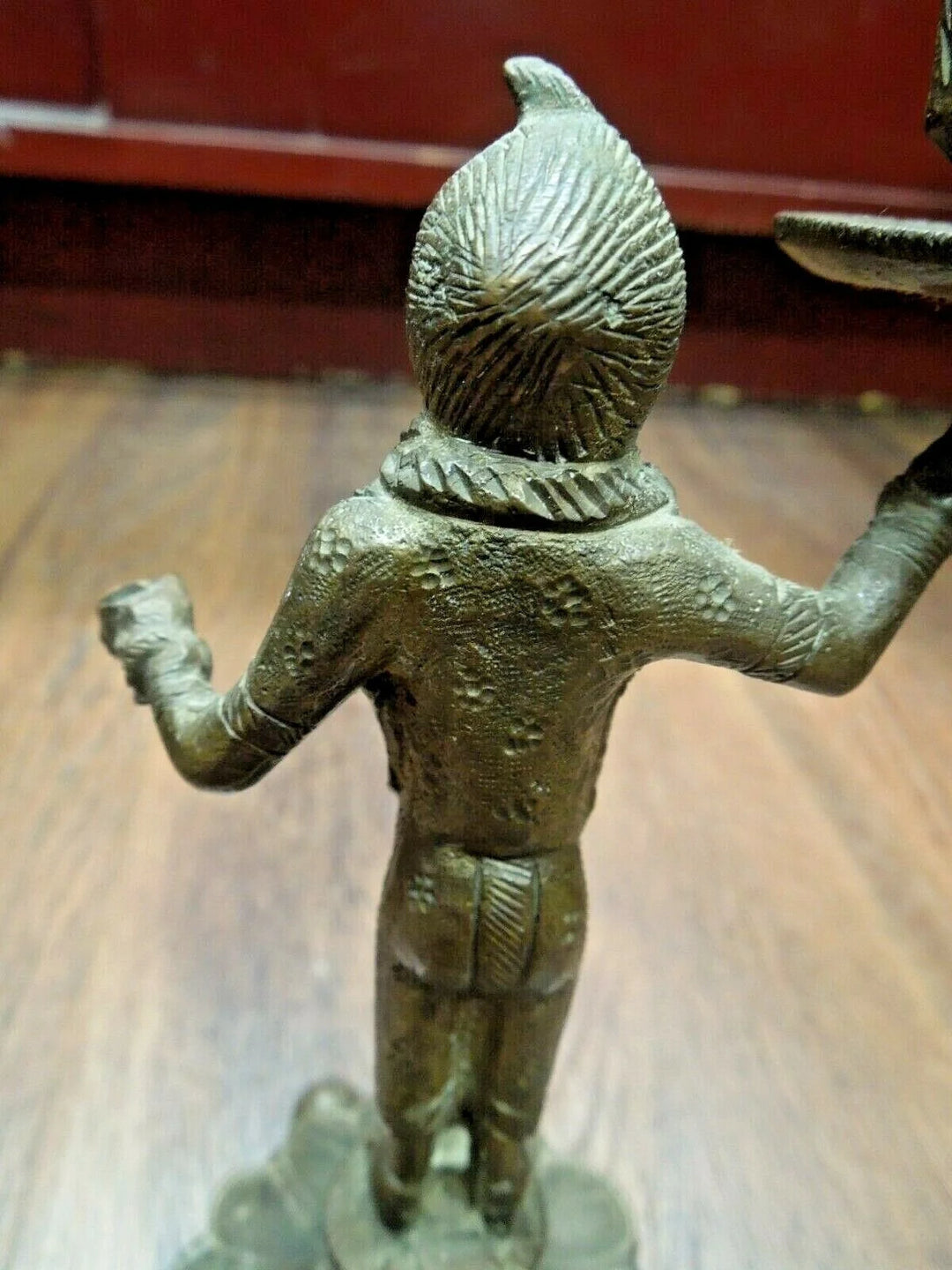 r141 Antique Indian Lady figural brass candle-holder