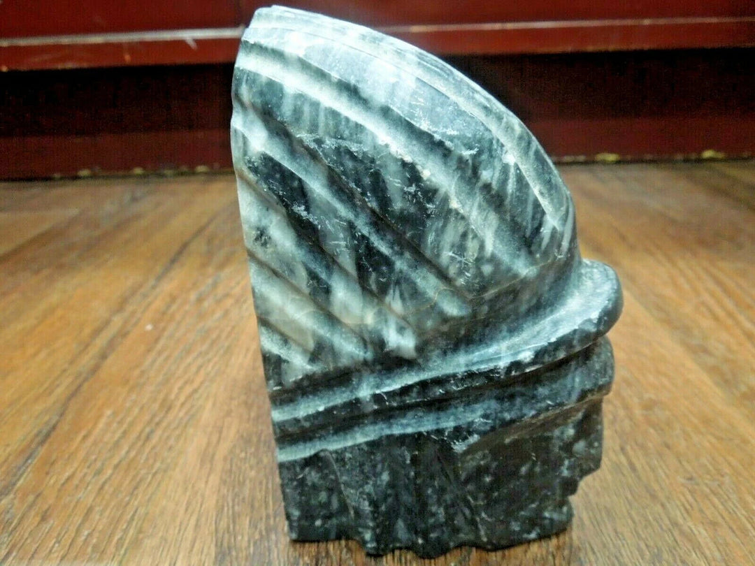 r146 Native Indian Black Marble man Face with feathers Sculpture Paper Weight