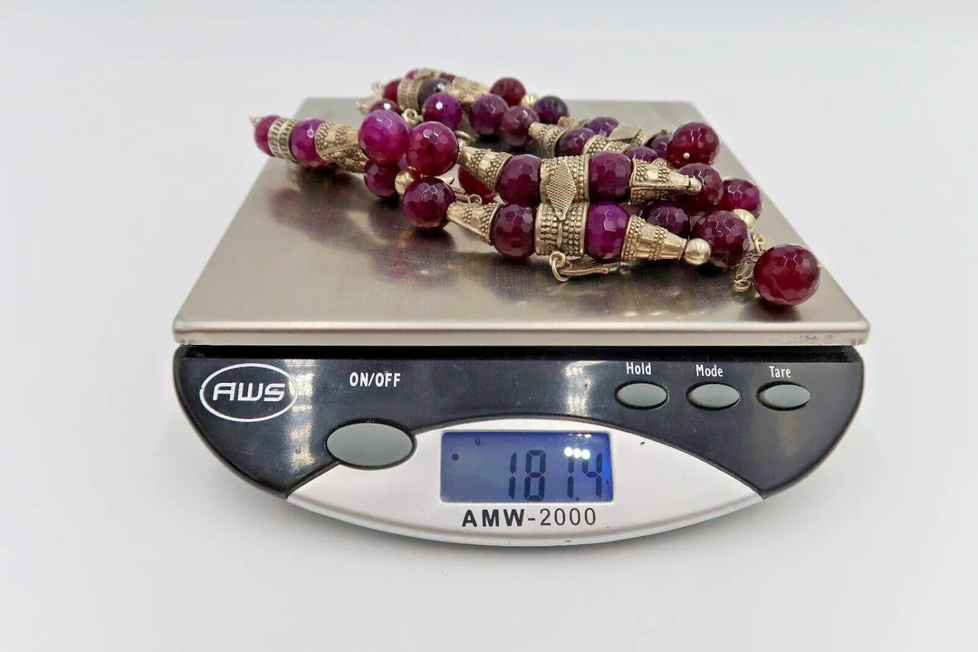 t321 Double Stranded Necklace of Faceted Amethyst Nuggets Sterling Silver Hamsa