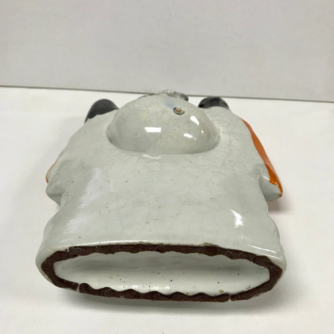 f277 Antique Staffordshire Ceramic Pocket Watch Holder Stand Case Collectible