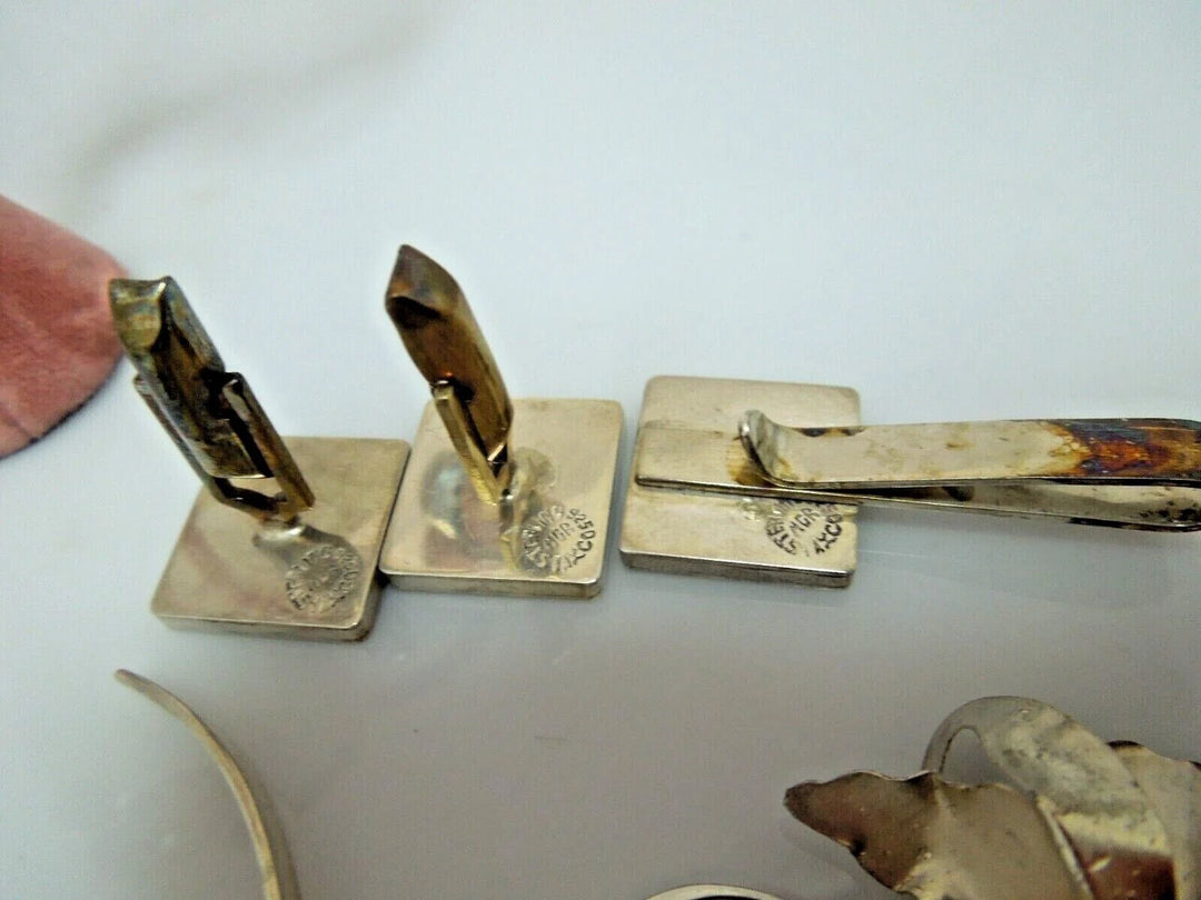 r199 Lot of 10 Sterling Silver Vintage Jewelry Earrings,Rings,Brooches,Cufflinks Tie Pins,Sterling Silver Bracelet all are signed