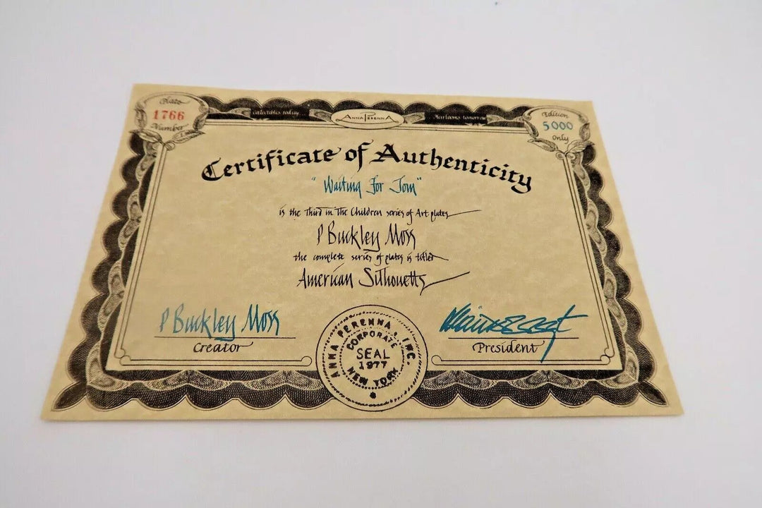 t415 P Buckley Moss Plate, Waiting for Tom, Collectors Plate, Mennonite Plate,