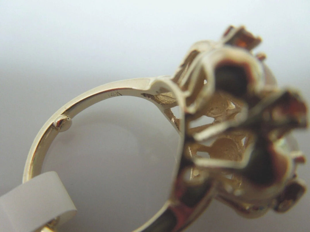 r173 14kt Yellow Gold Diamond Opal Garnet Tri Gemstone Ring Size 5(USA) 6.4g Signed