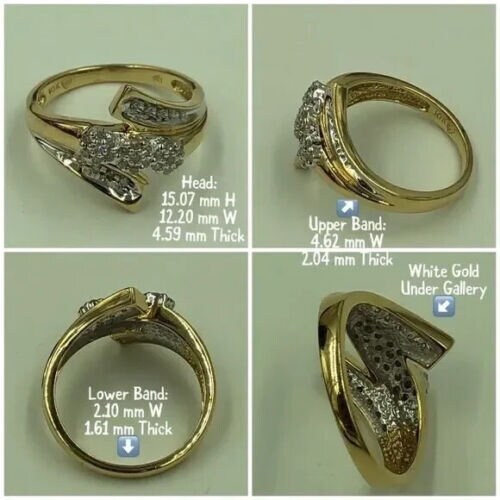 t249 10KT Yellow Gold Bypass Design Diamond Ring Size 7(US)