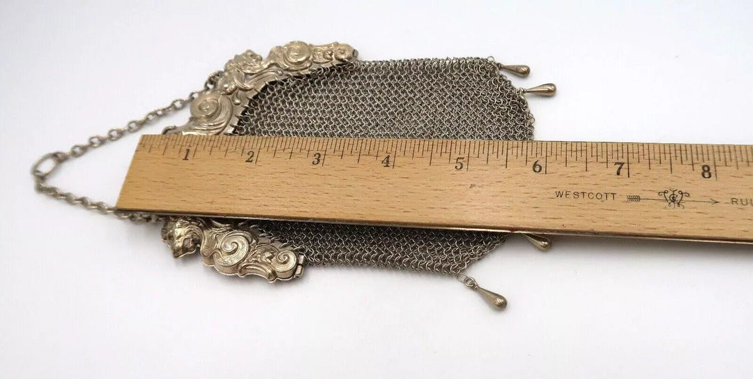 t328 Vintage Sterling Silver W&L Metal Handbag, Silver Chainmaille Handheld Wris