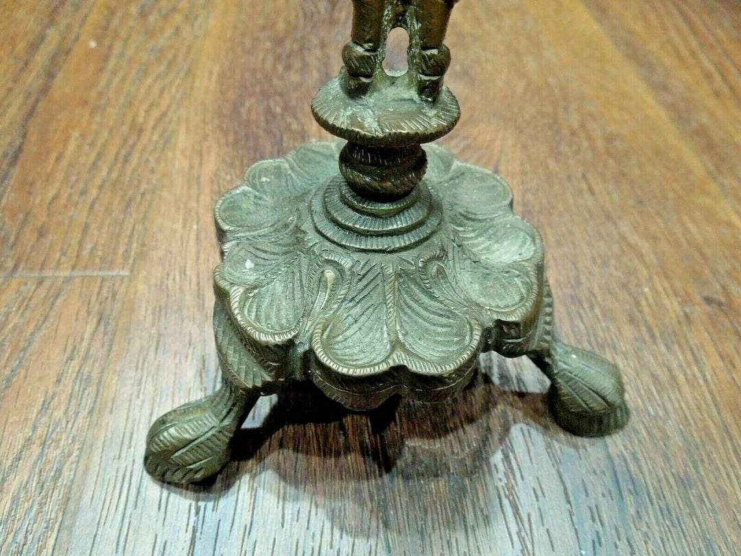 r141 Antique Indian Lady figural brass candle-holder