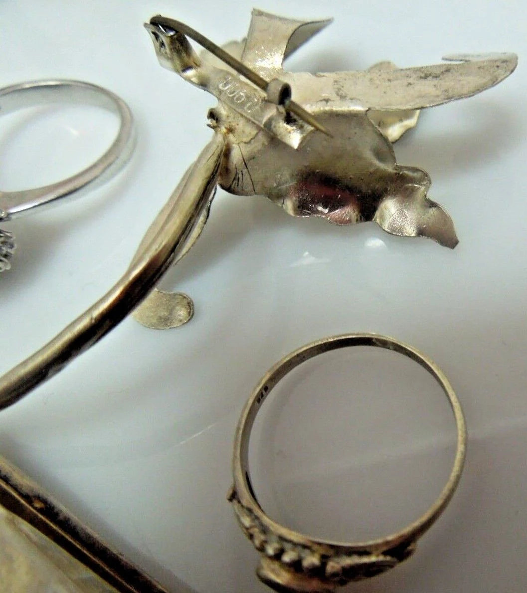 r199 Lot of 10 Sterling Silver Vintage Jewelry Earrings,Rings,Brooches,Cufflinks Tie Pins,Sterling Silver Bracelet all are signed