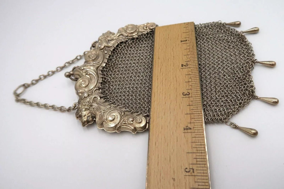 t328 Vintage Sterling Silver W&L Metal Handbag, Silver Chainmaille Handheld Wris