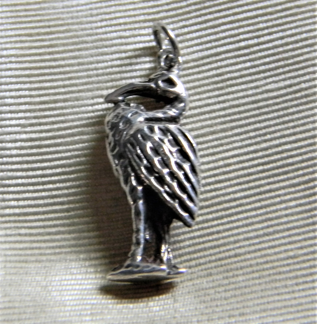 h866 Cute Vintage Sterling Silver Stork Charm or Pendant