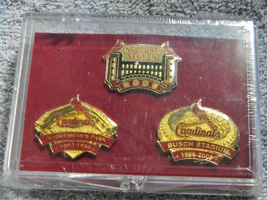 j892 Collectible set of 3 Cardinals Hat Pins Factory Sealed in Box 2006