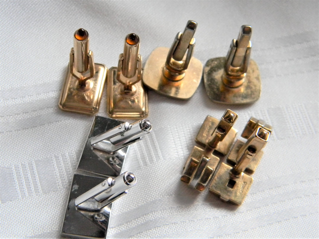 p361 Lot of 4 Pair of Retro Cufflinks Swank, Krementz, and Hickok 1970's