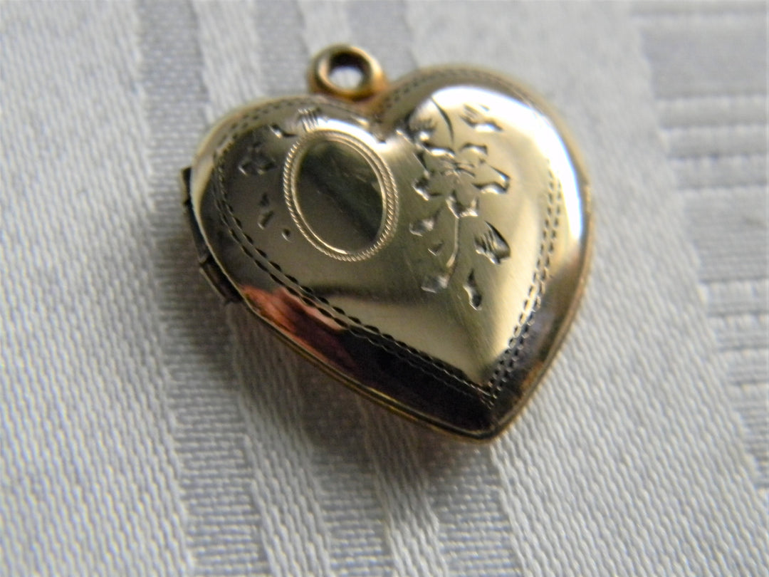 p357 Lovely Heart locket with etched finish - Sterling with 12k gold Plating