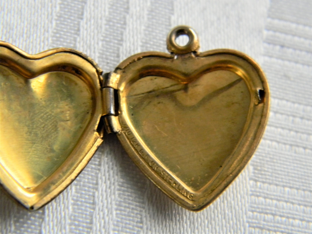 p357 Lovely Heart locket with etched finish - Sterling with 12k gold Plating