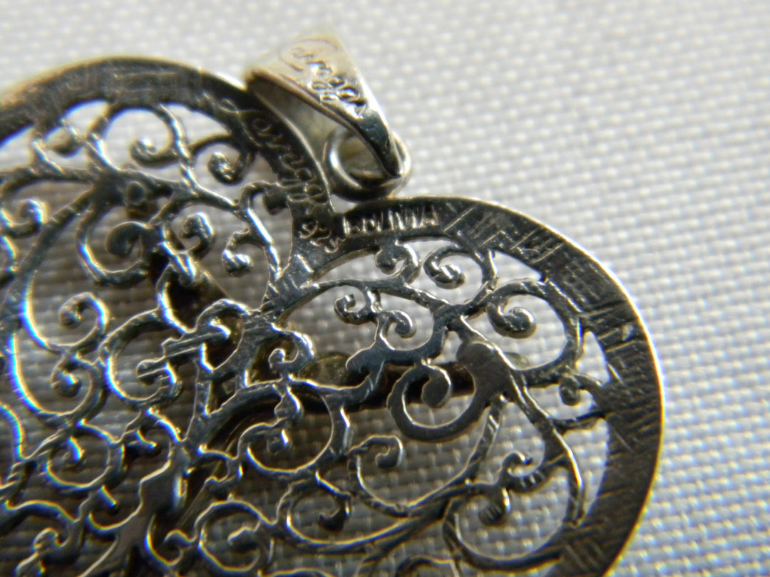 p364 Elegant Lavaggi Sterling Silver Filigree Heart Pendant With Angel