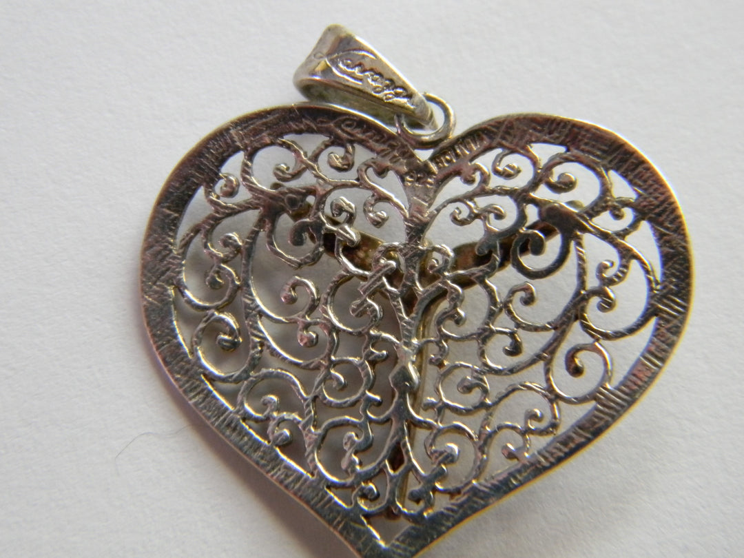 p364 Elegant Lavaggi Sterling Silver Filigree Heart Pendant With Angel