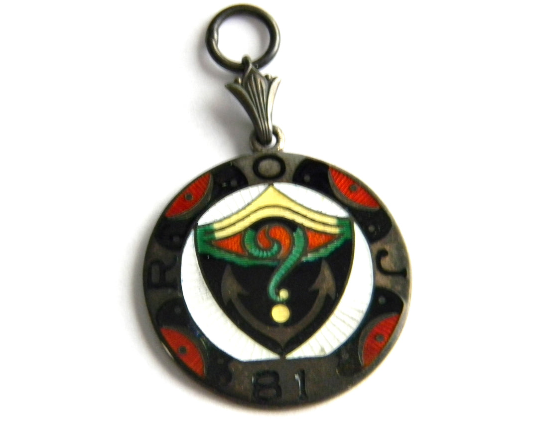 p379 Vintage Sterling Royal Order of Jesters Pendant with Enamel Finish