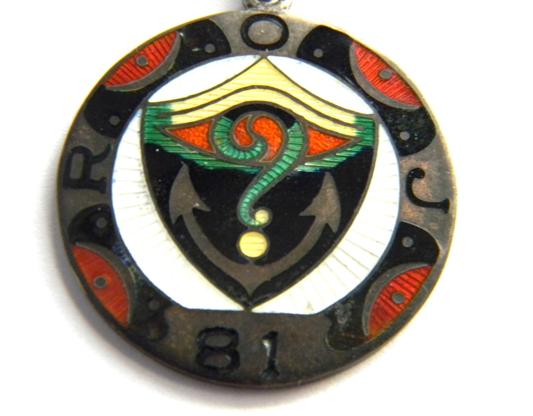 p379 Vintage Sterling Royal Order of Jesters Pendant with Enamel Finish