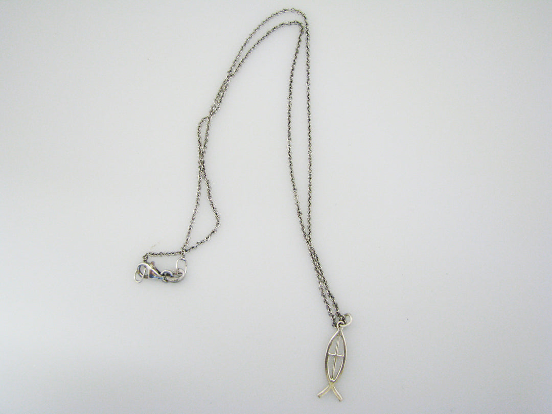 c778 16" Sterling curb chain with Fish and Cross Pendant