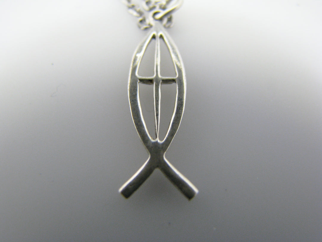 c778 16" Sterling curb chain with Fish and Cross Pendant