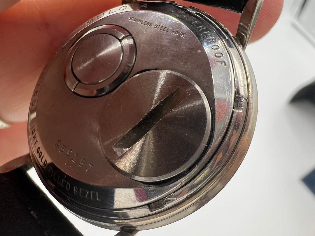 u087 Bulova Accutron 10k White Gold Filled Bezel