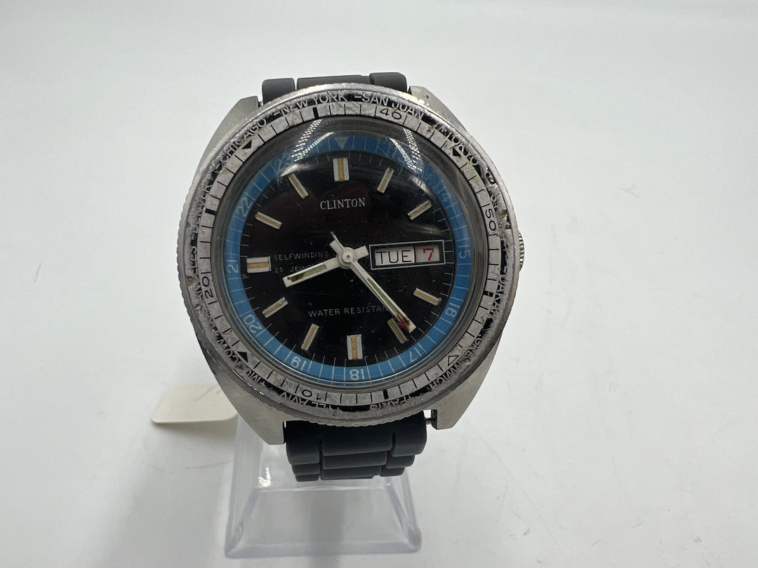 u091 Clinton Day Date Self Winding 25 J Water Resistant Wrist Watch