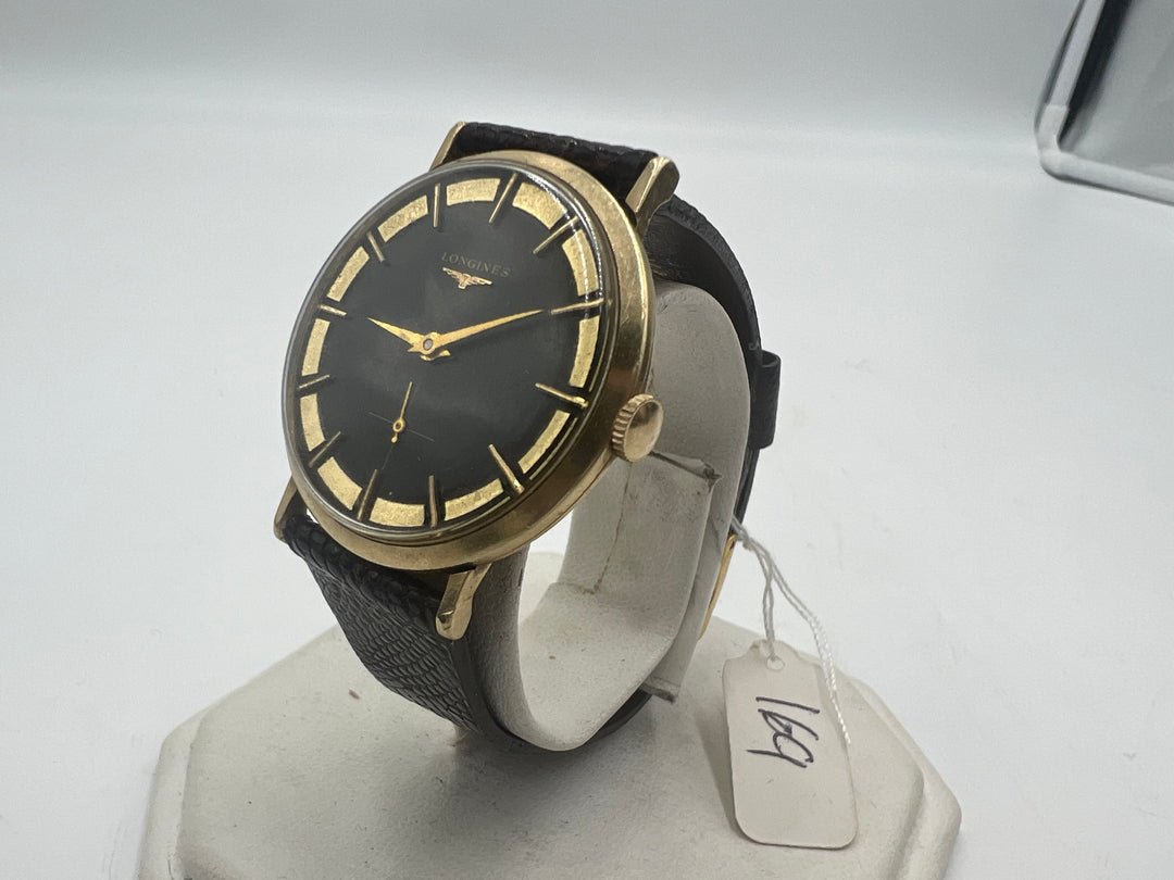 u093 Longines Mechanical Black Dial w/ Gold Tone
