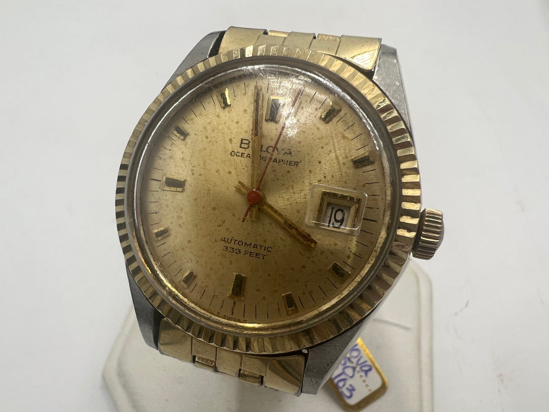 u103 Bulova Oceanographer 333 10k Gold Bezel Automatic