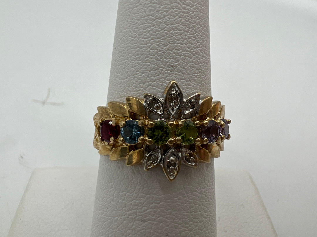 u160 10kt White Yellow Gold Gemstone Ring Size 7.75