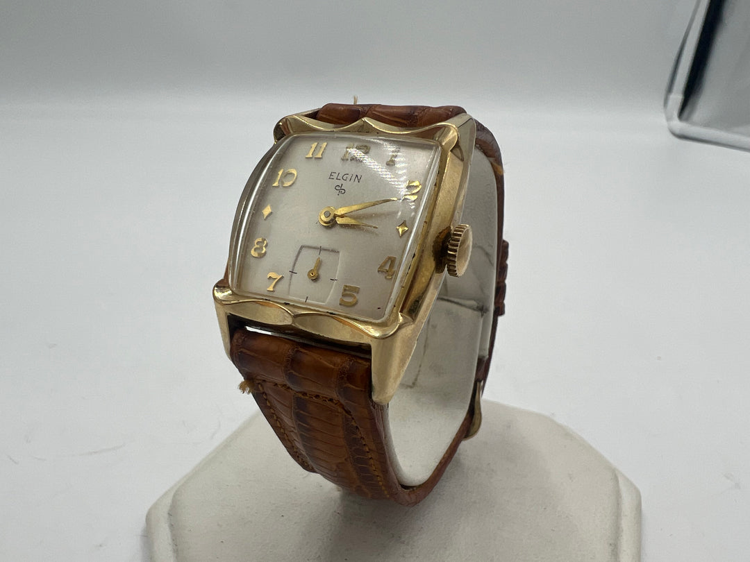 u179 Beautiful 1950s Elgin 10k Gold Plated Manual Wind Watch