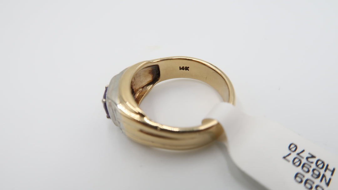 t526 14k Yellow Gold .03 TDW Diamond Amethyst Ring Size 9 1/4