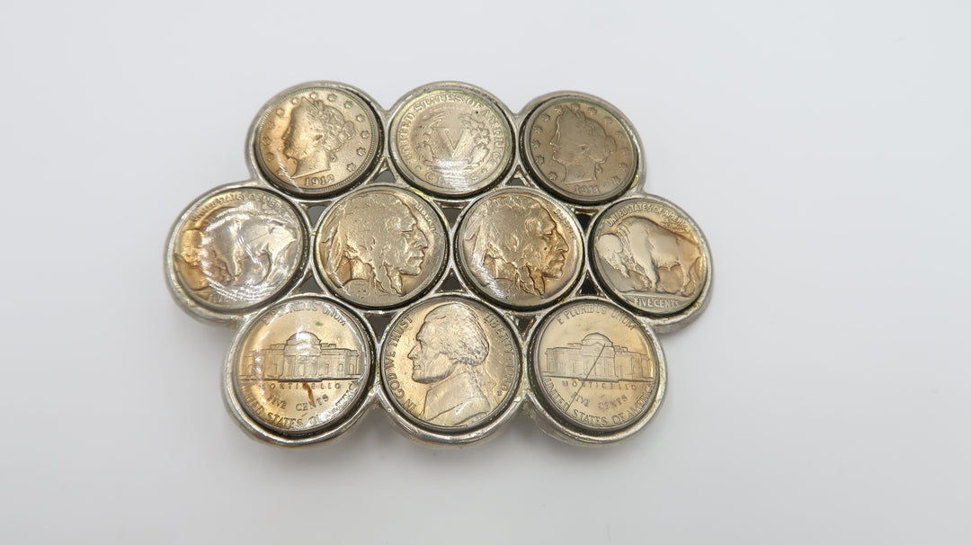 t538 Vintage Western Buffalo Nickel Coin Belt Buckle Folk Art
