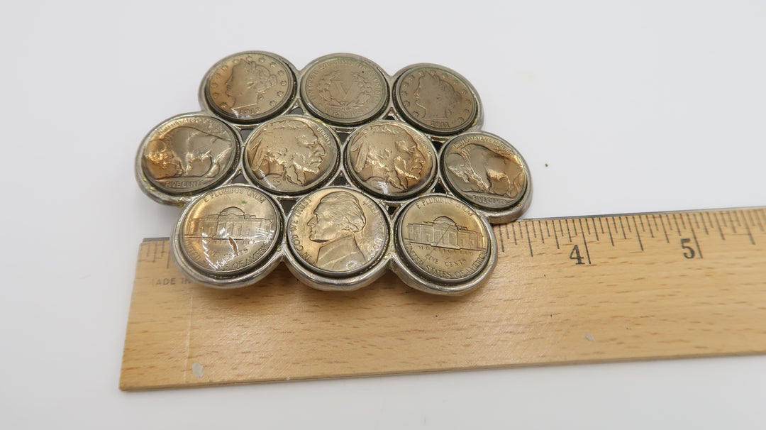 t538 Vintage Western Buffalo Nickel Coin Belt Buckle Folk Art