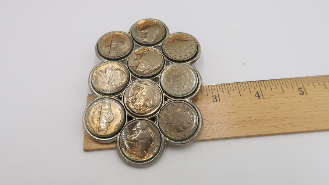 t538 Vintage Western Buffalo Nickel Coin Belt Buckle Folk Art