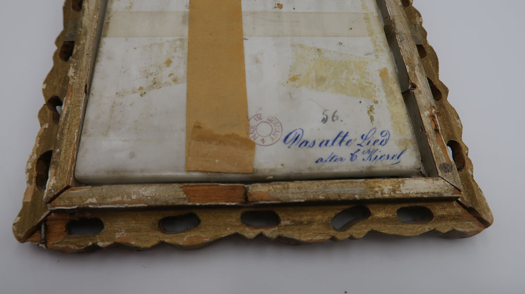 t556 Antique Early 20th Century German Porcelain Plaque Painting, Framed