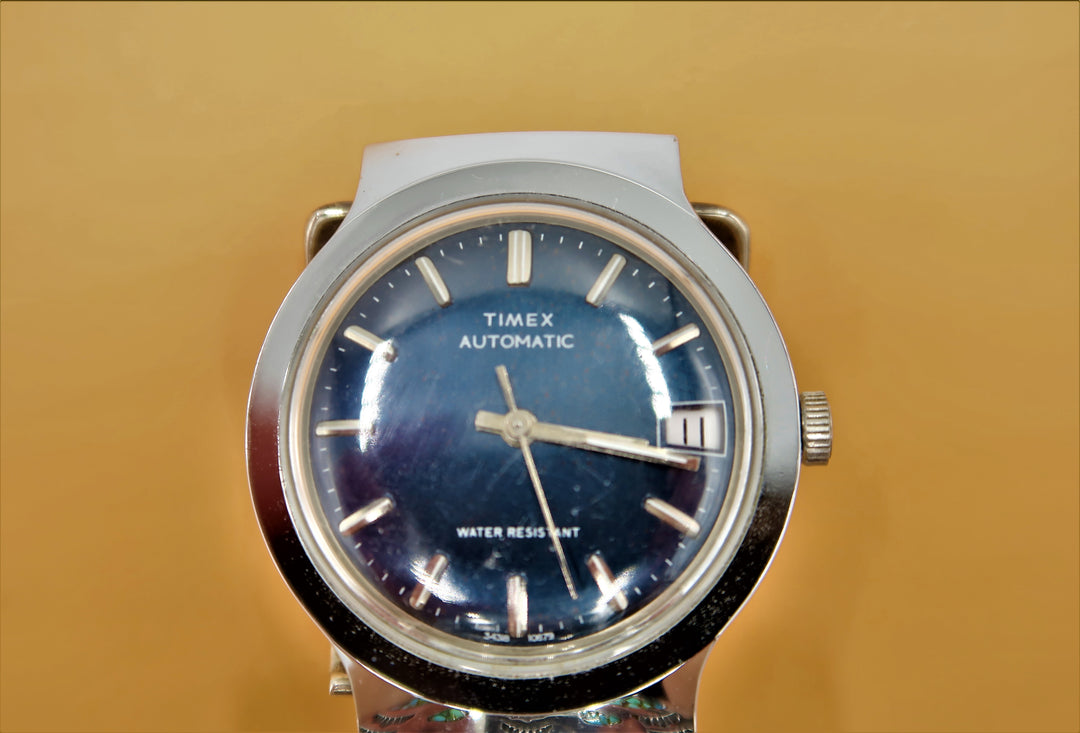 K428 Stunning Navajo Sterling Turquoise Watch Band with Automatic Timex Watch