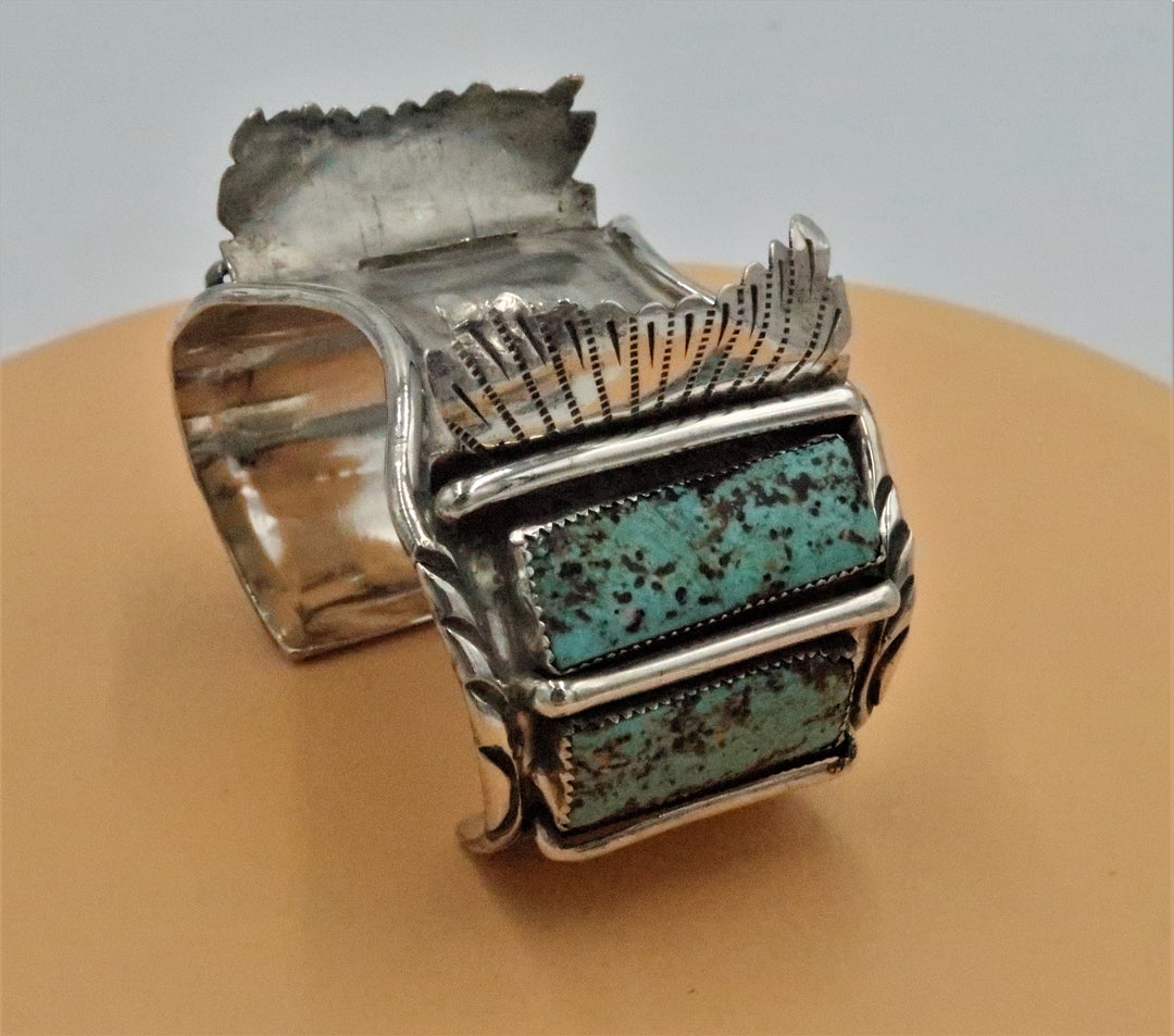 K429 Stunning and Unique Sterling and Turquoise Watch Cuff Band