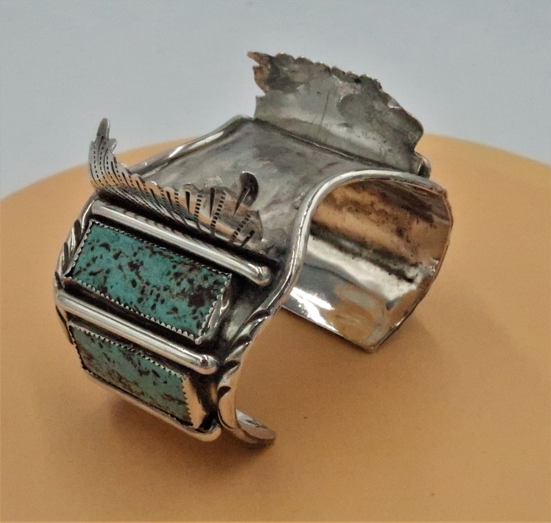 K429 Stunning and Unique Sterling and Turquoise Watch Cuff Band