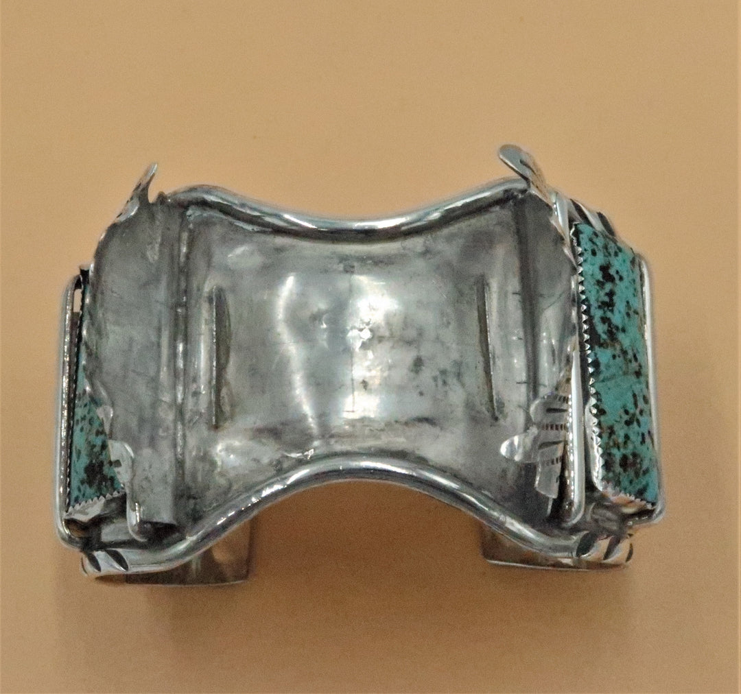 K429 Stunning and Unique Sterling and Turquoise Watch Cuff Band