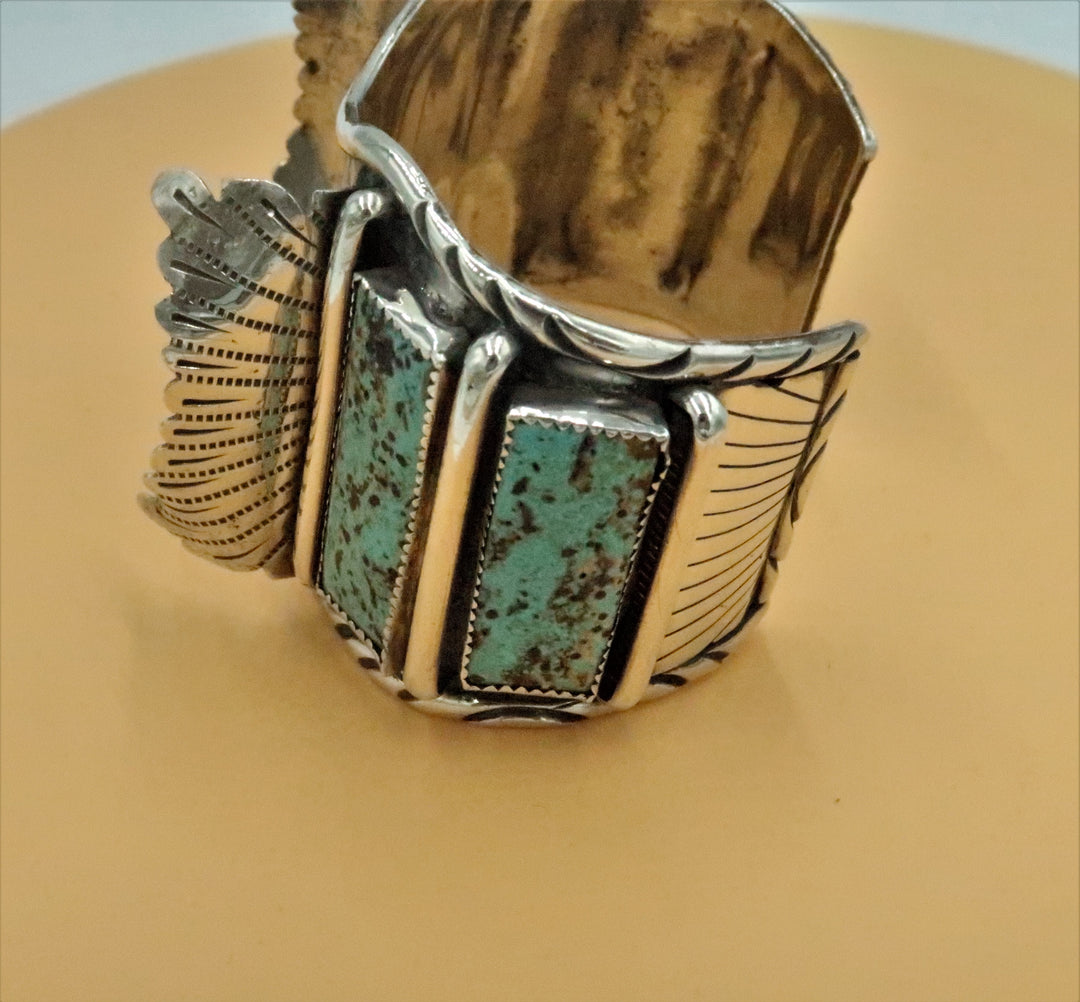 K429 Stunning and Unique Sterling and Turquoise Watch Cuff Band