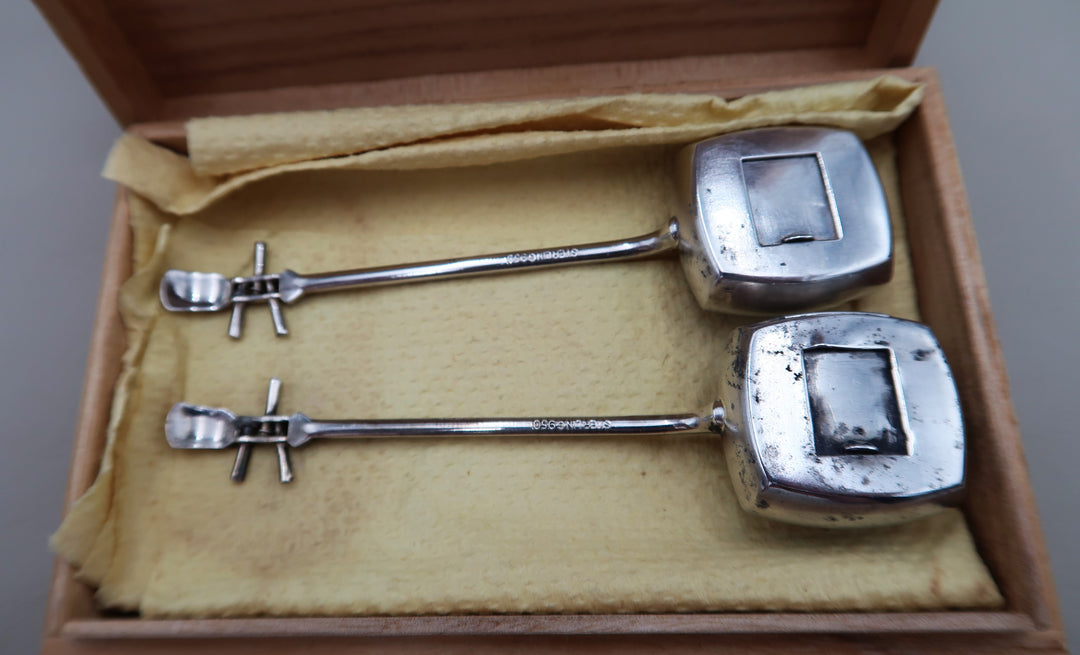 p428 Japanese Sterling Shamisen Stringed Instrument Salt and Pepper Shakers