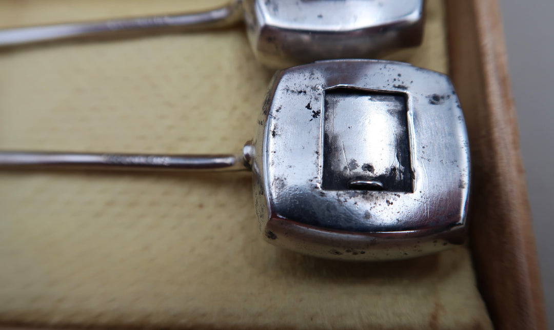 p428 Japanese Sterling Shamisen Stringed Instrument Salt and Pepper Shakers